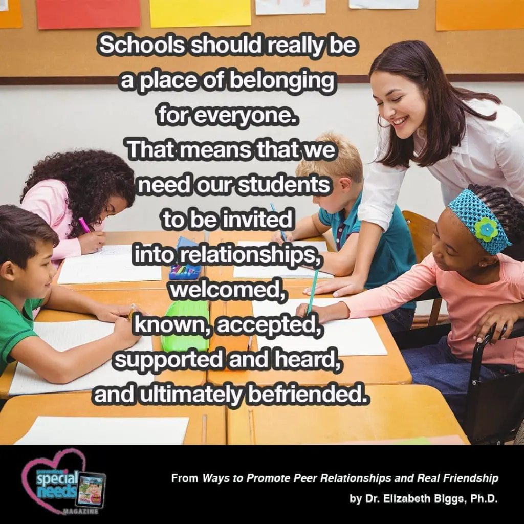 Children and a teacher are shown in a classroom, with text about belonging and inclusion.