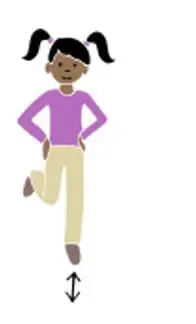 Child hopping on one foot with hands on hips.