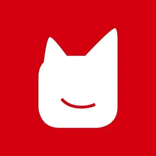 mytonies logo with a white cat face on a red background.