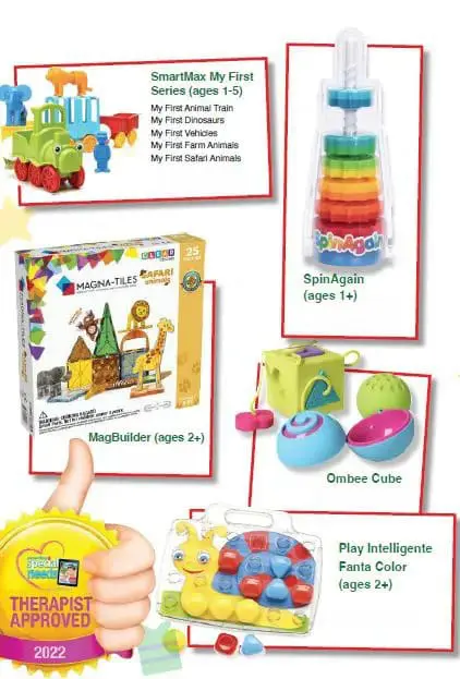 Collage of five children's toys approved by Dr. Cherina Williams.