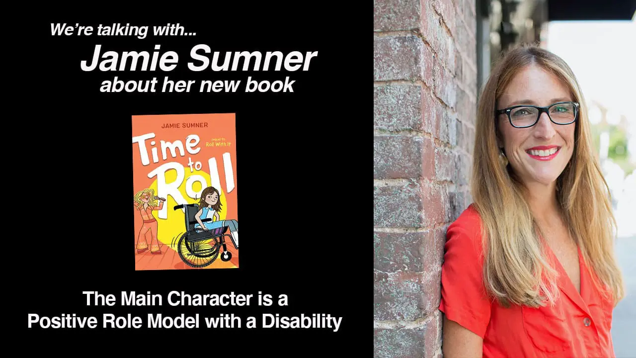 Jamie Sumner smiles next to the book cover for "Time to Roll.