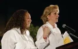 Lori Fahey and Kim Galban-Countryman speaking at the Annual Family Cafe.