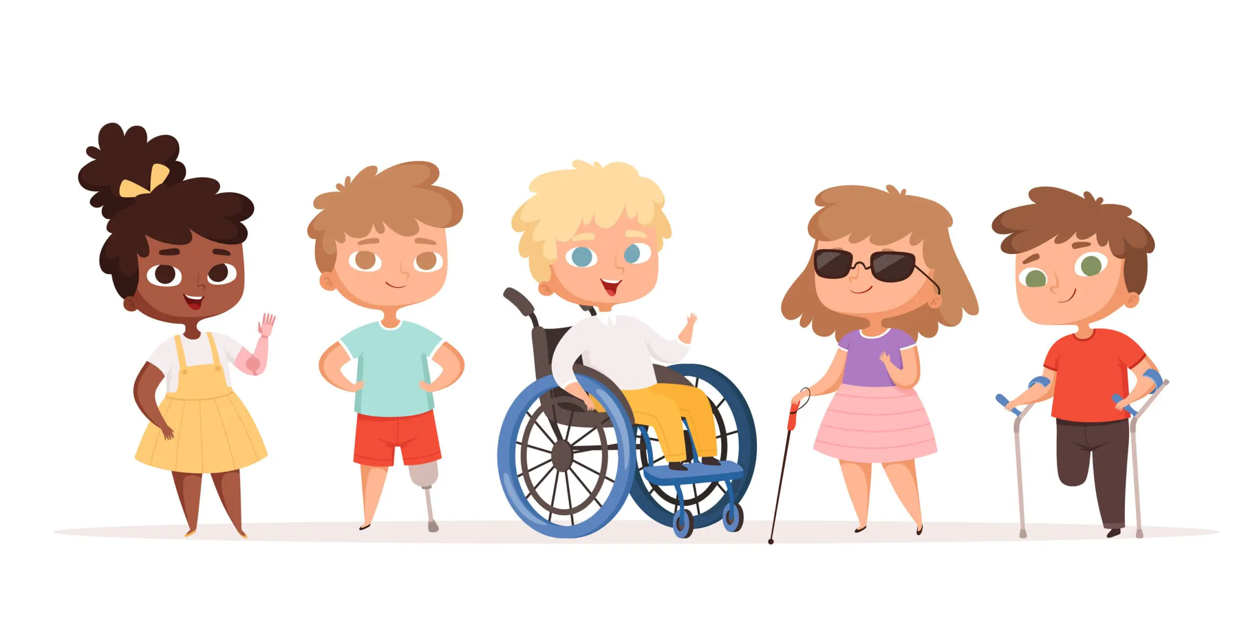 Children with various disabilities standing together.