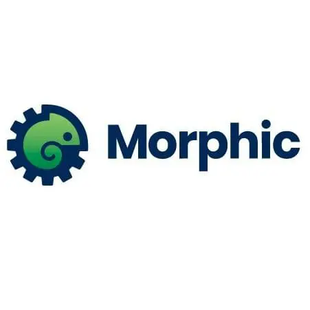 Morphic logo featuring a green chameleon inside a dark blue gear icon next to the company name.