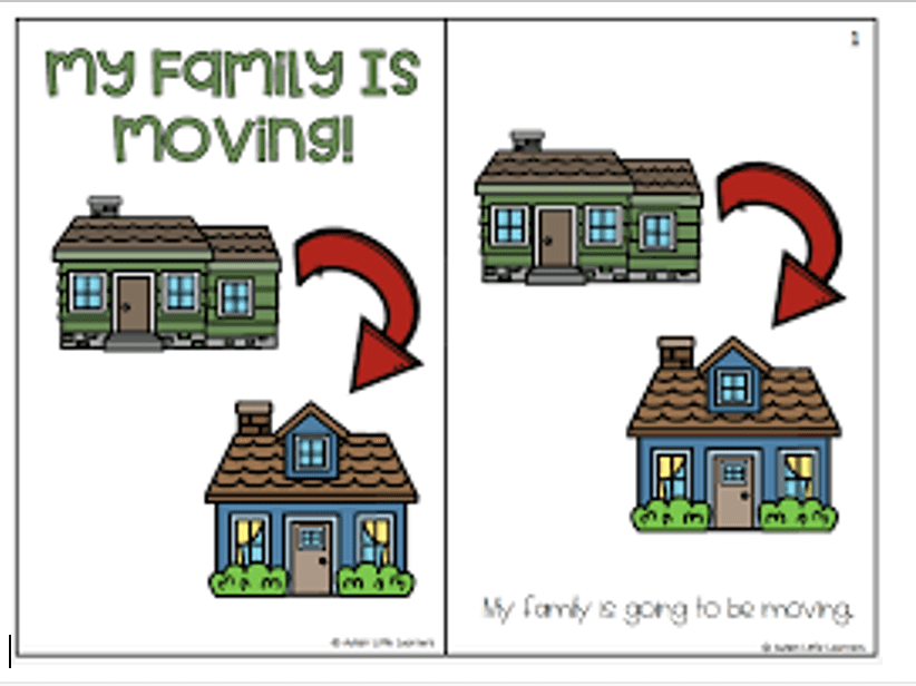 Two pages showing houses with arrows indicating movement.