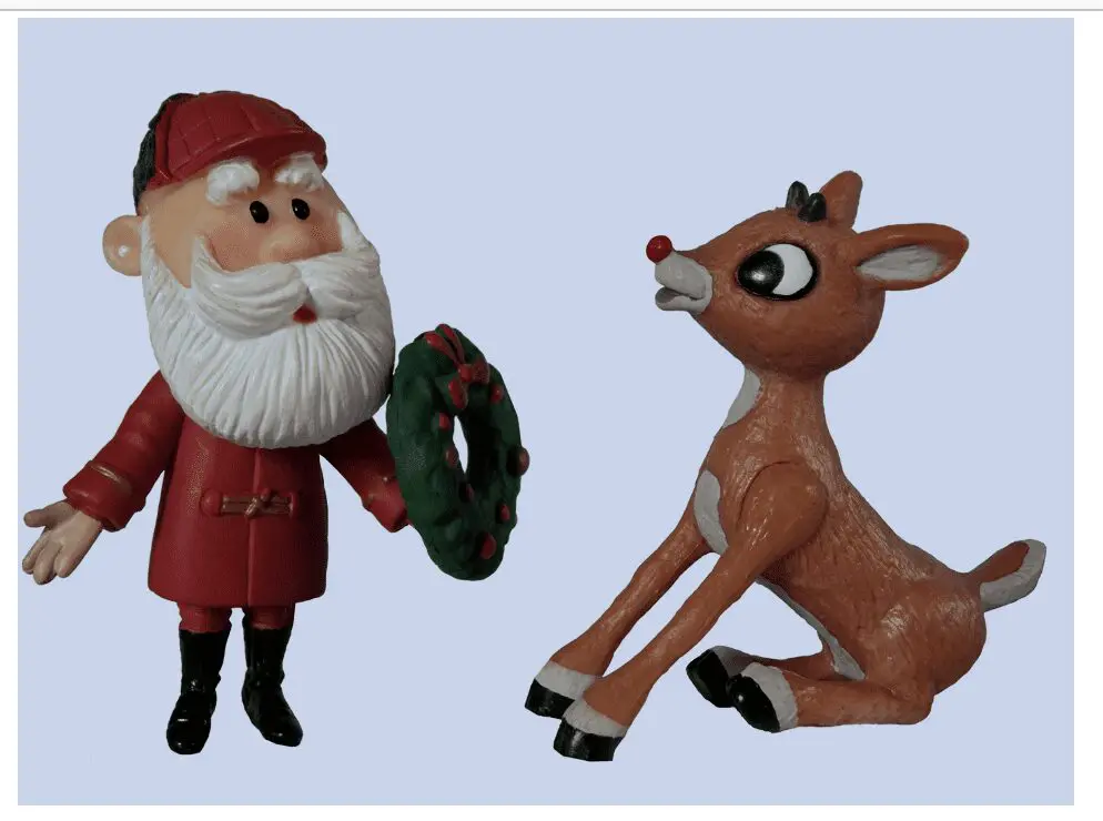 Santa Claus and Rudolph the red-nosed reindeer figurines