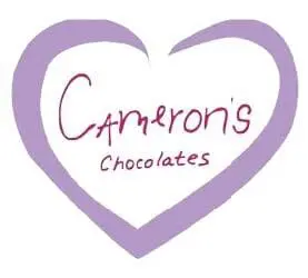 Cameron's Chocolates logo with a purple heart outline.