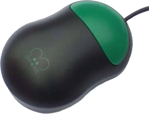 Chester Mouse computer mouse with green accents.