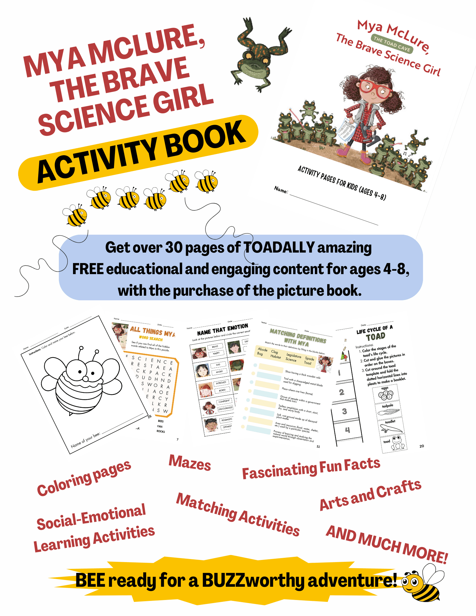 Mya McLure, The Brave Science Girl: The Toad Cave activity book infographic