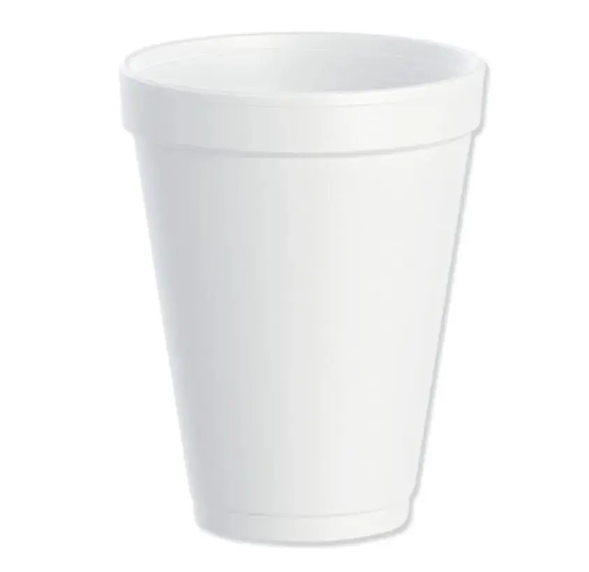 White styrofoam cup on a white background