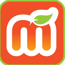 Orange square icon with a stylized white "m" shape and a green leaf.