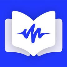 Open book with a blue sound wave on a white page against a blue background.