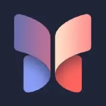 Butterfly logo with purple and pink wings