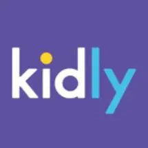 Kidly logo with the text "kidly" in white and blue on a purple background.