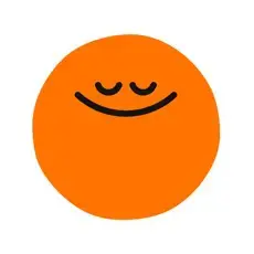Orange circle with closed eyes and a smiling mouth.