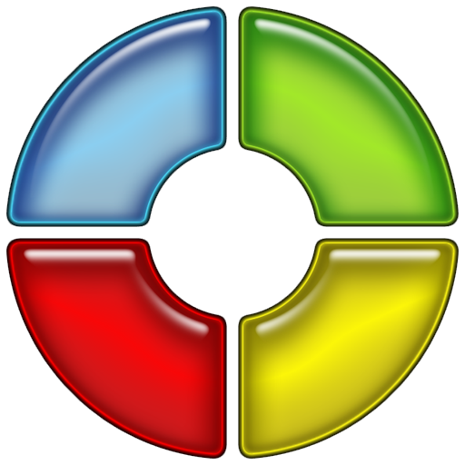 A circular icon divided into four colored segments: blue, green, red, and yellow.