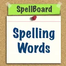 SpellBoard app title with "Spelling Words" written on paper