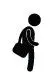 A black stick figure of a person with a bag over their shoulder walks to the left.