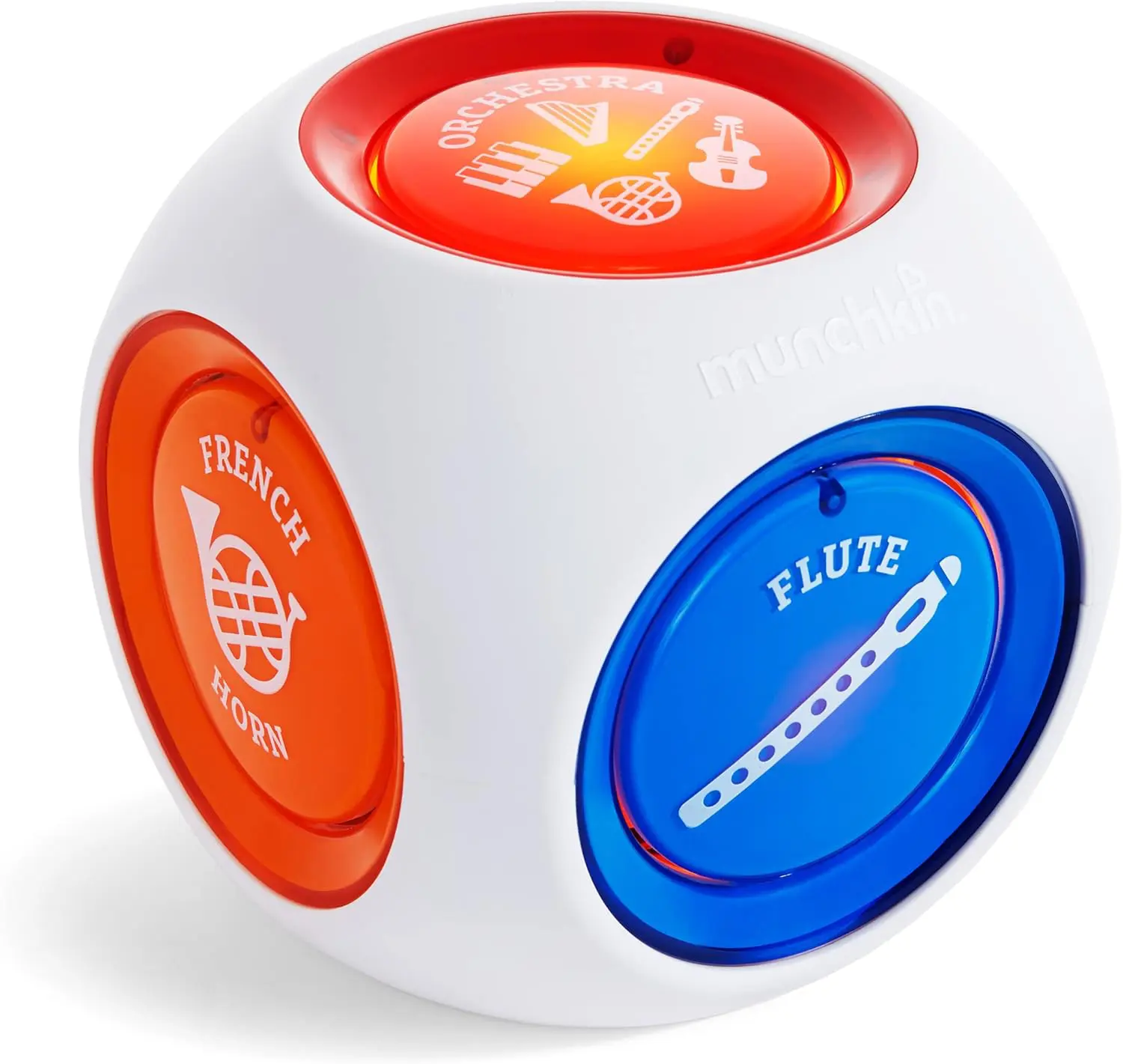 Munchkin Mozart Magic Cube music toy with instrument icons.