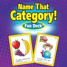 Name That Category Fun Deck card game with images of fruit and animals.