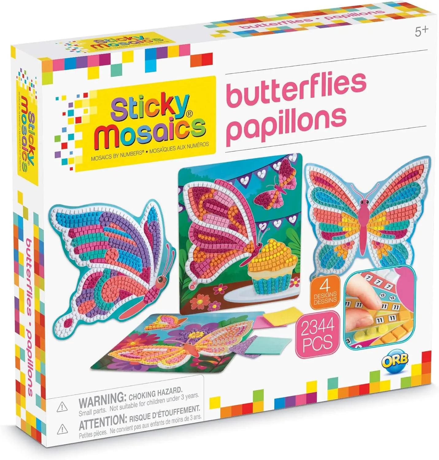 Box for Sticky Mosaics Butterflies art kit with colorful mosaic butterflies.