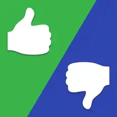 Thumbs up and thumbs down icons on green and blue backgrounds.