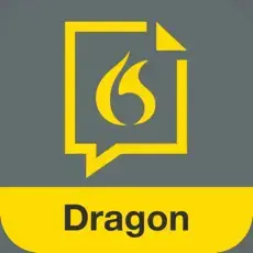 Dragon Anywhere app icon with a stylized flame inside a speech bubble and document outline.