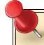 Two red thumbtacks securing a corner of a light-yellow square.