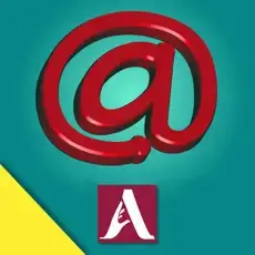 Red @ symbol above a square logo with a stylized A