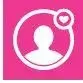 User profile icon with a heart inside a circle.