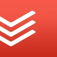 Todoist logo with three white checkmarks on a red background