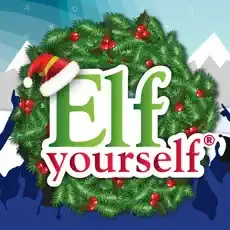 ElfYourself logo with a Christmas wreath and Santa hat.