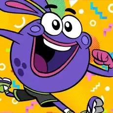 GoNoodle character running with an excited expression against a colorful background.