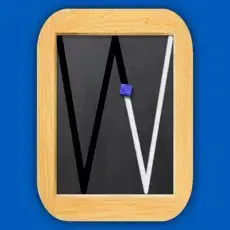 Wet-Dry-Try app icon with a wooden frame around a chalkboard showing letters.