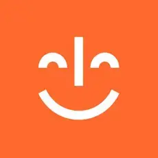 A white minimalist smiley face on an orange background.
