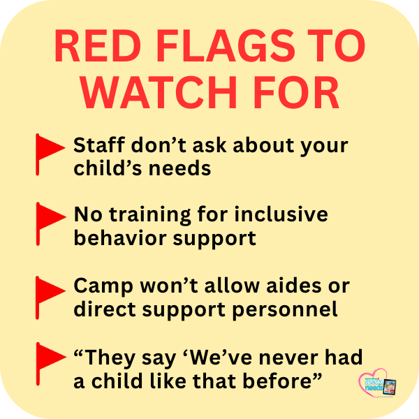 Red flags to watch for at summer camps regarding child needs and support.