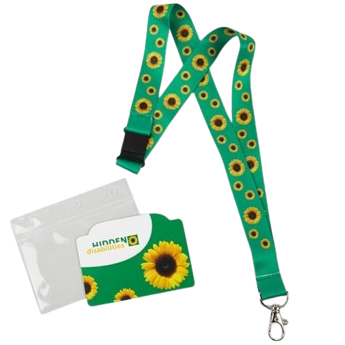 Sunflower lanyard and card holder with a repeating sunflower pattern