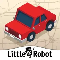 A red car icon on a map with the "Little Robot" logo below.