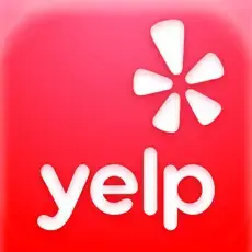 Yelp logo on a red background
