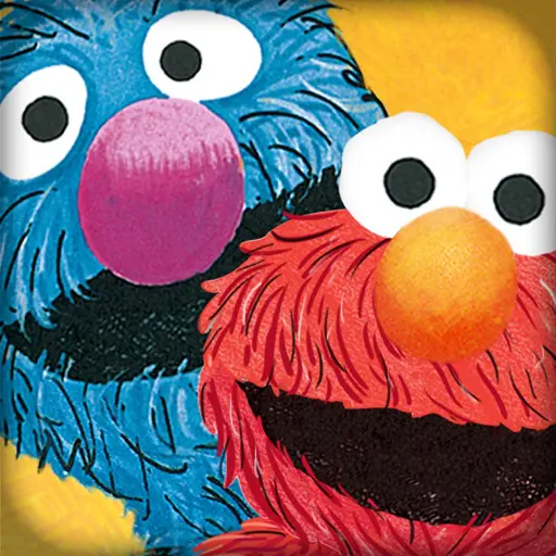 Two fuzzy, cartoon monsters, one blue and one red, with large white eyes and round noses.