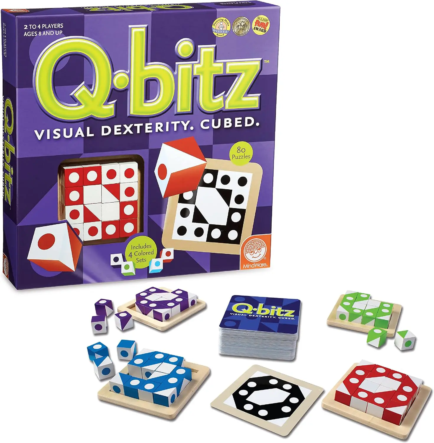 Q-Bitz visual dexterity cubed board game and pieces