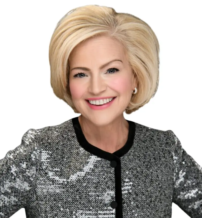 Karen Mayer Cunningham smiling with a white background