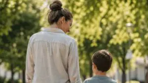 Two people facing each other while standing outdoors.