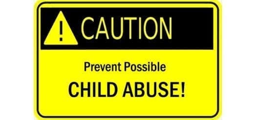 Caution sign warning to prevent possible child abuse