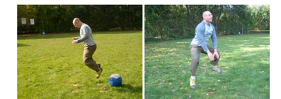 Author demonstrating a standard jump to the left and a frog jump to the right.