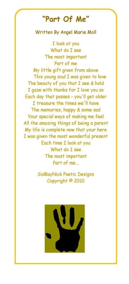 Poem titled "Part of Me" with a handprint graphic at the bottom.
