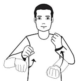 Person demonstrating the sign for "shovel" with both hands miming holding a shovel.