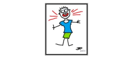 Stick figure of a person yelling with red lines emanating from their head.