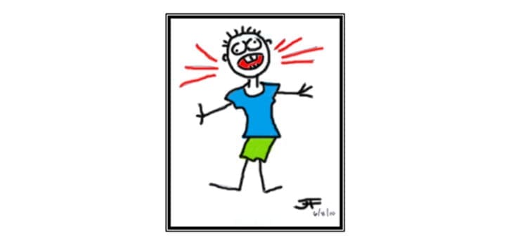 Stick figure of a person yelling with red lines emanating from their head.