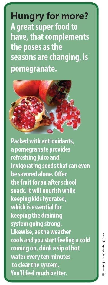 Pomegranate with seeds exposed.